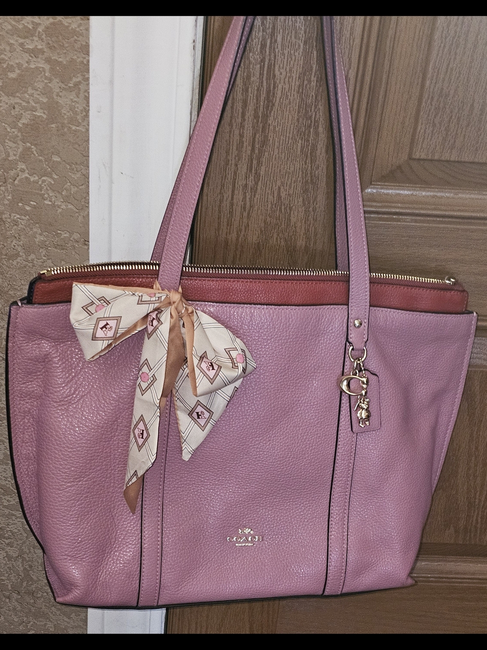 Coach Pink Leather Tote with Scarf Accent